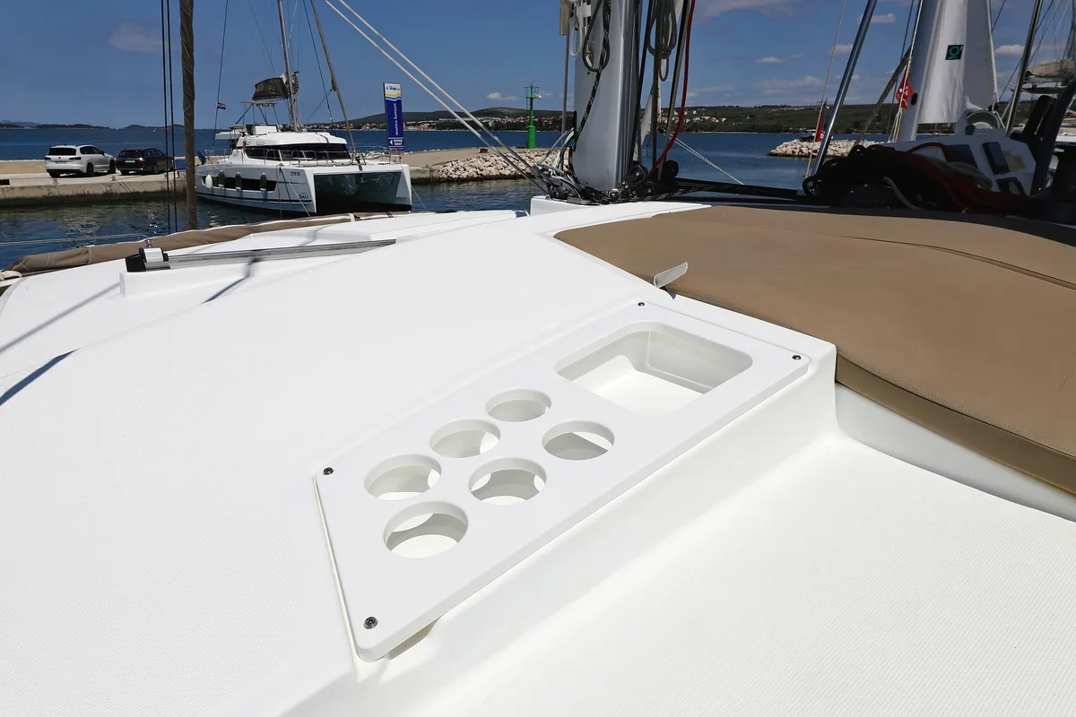 Deck of Wendy, a Bali 4.1 catamaran at Grad Biograd na Moru, Croatia