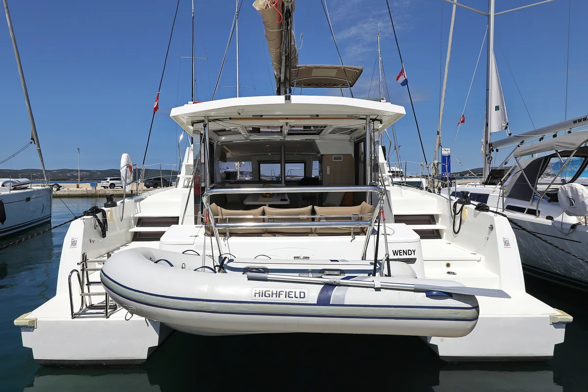 Deck of Wendy, a Bali 4.1 catamaran at Grad Biograd na Moru, Croatia