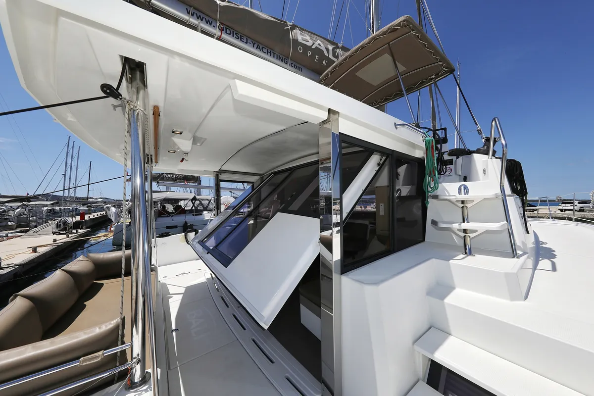 Deck of Wendy, a Bali 4.1 catamaran at Grad Biograd na Moru, Croatia