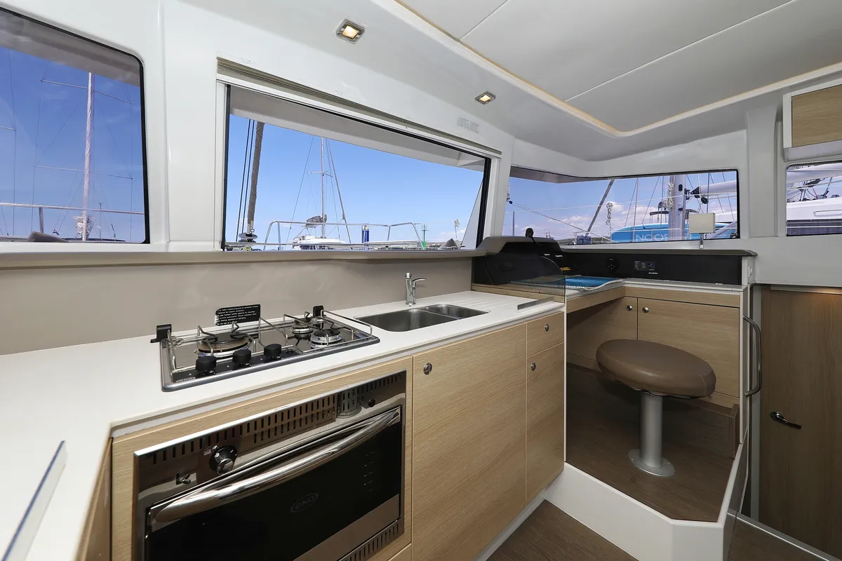 Galley of Wendy, a Bali 4.1 catamaran at Grad Biograd na Moru, Croatia