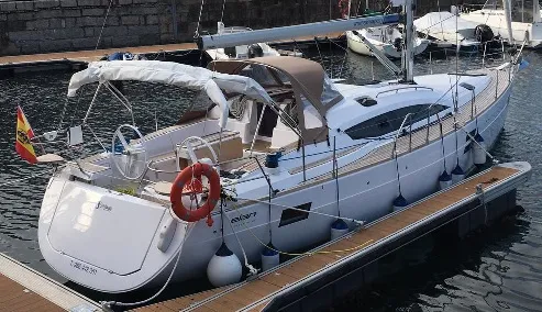 Exterior view of Sailway Ocho, a Elan Impression 45 sailboat at Vigo, Spain