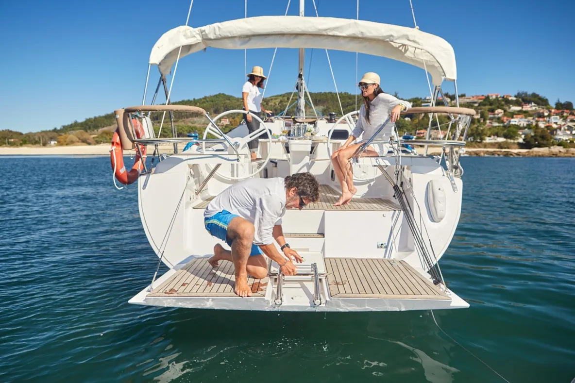Deck of Sailway Ocho, a Elan Impression 45 sailboat at Vigo, Spain
