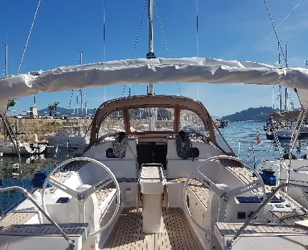 Cockpit of Sailway Ocho, a Elan Impression 45 sailboat at Vigo, Spain