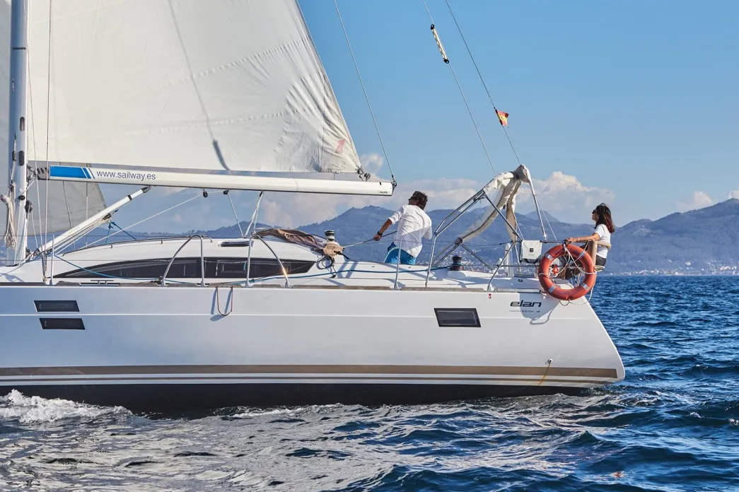 Exterior view of Sailway Ocho, a Elan Impression 45 sailboat at Vigo, Spain