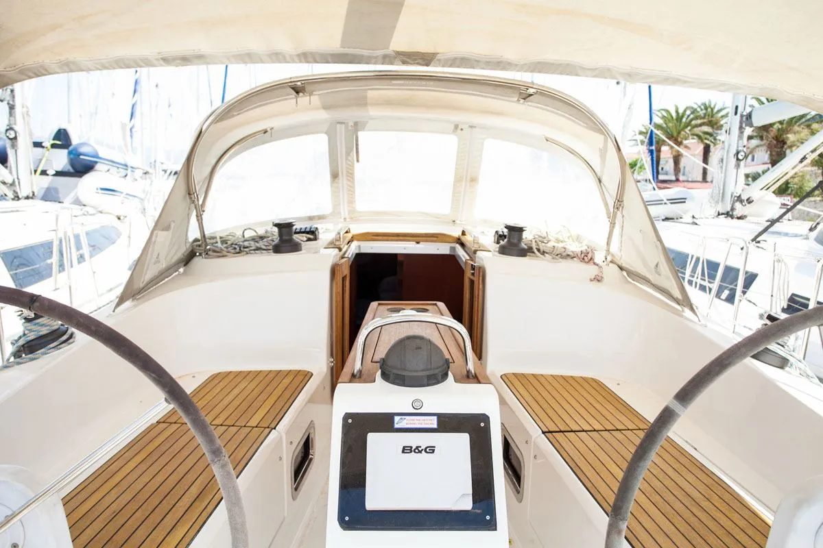 Cockpit of Nancy, a Bavaria Cruiser 37 sailboat at Dubrovnik, Croatia