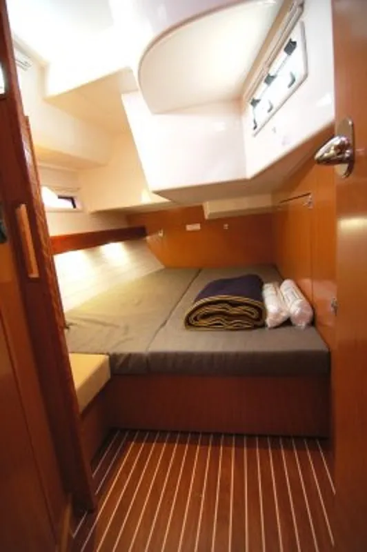 Cabin on Zaurak, a Bavaria Cruiser 50 sailboat at Olbia, Italy