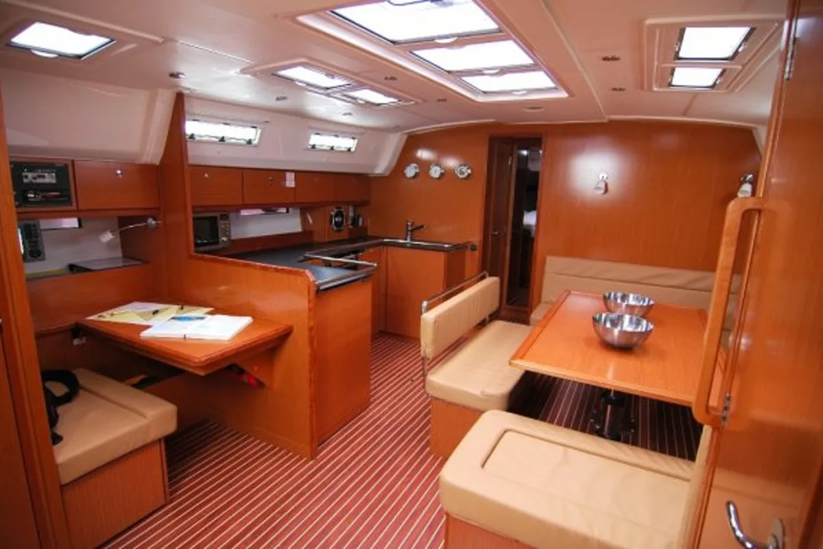 Salon of Zaurak, a Bavaria Cruiser 50 sailboat at Olbia, Italy