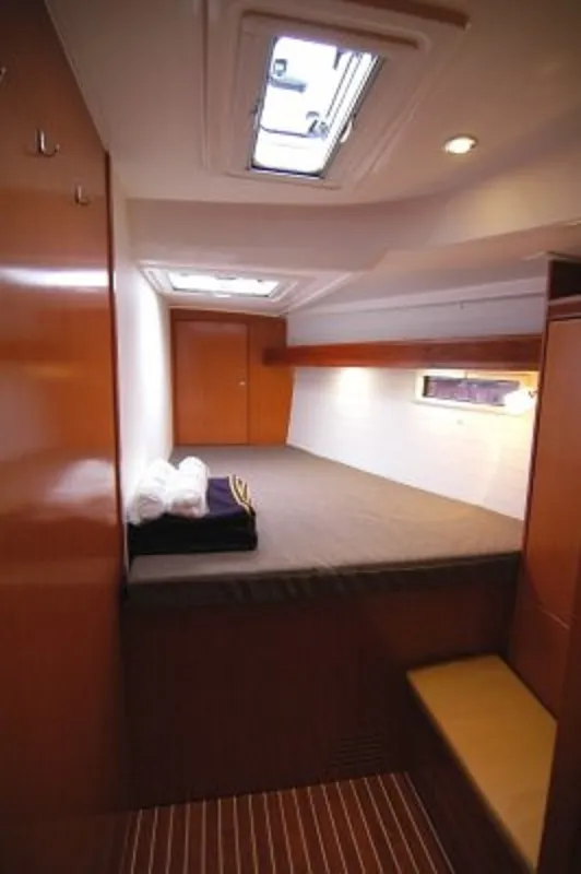 Cabin on Zaurak, a Bavaria Cruiser 50 sailboat at Olbia, Italy