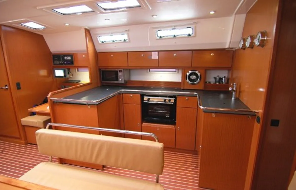 Galley of Zaurak, a Bavaria Cruiser 50 sailboat at Olbia, Italy