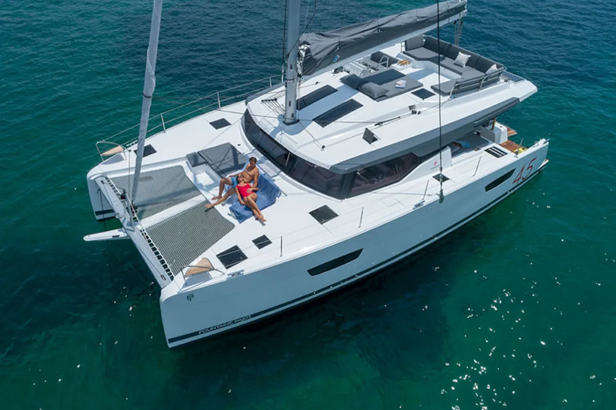Exterior view of My Dream, a Fountaine Pajot Elba 45 catamaran at Taranto, Italy