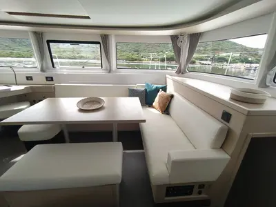 Salon of Gea, a Lagoon 46 catamaran at Lu Palau/Palau, Italy