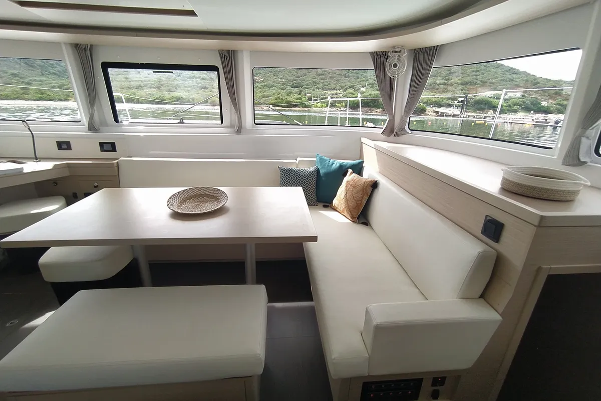 Salon of Gea, a Lagoon 46 catamaran at Lu Palau/Palau, Italy