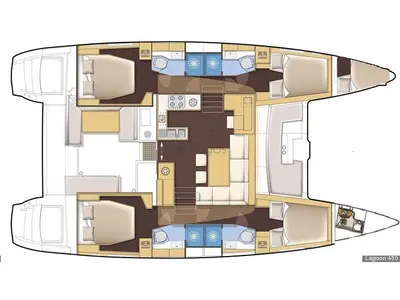 Floor plan of Celine, a Lagoon 450 Fly catamaran at Bodrum, Turkey