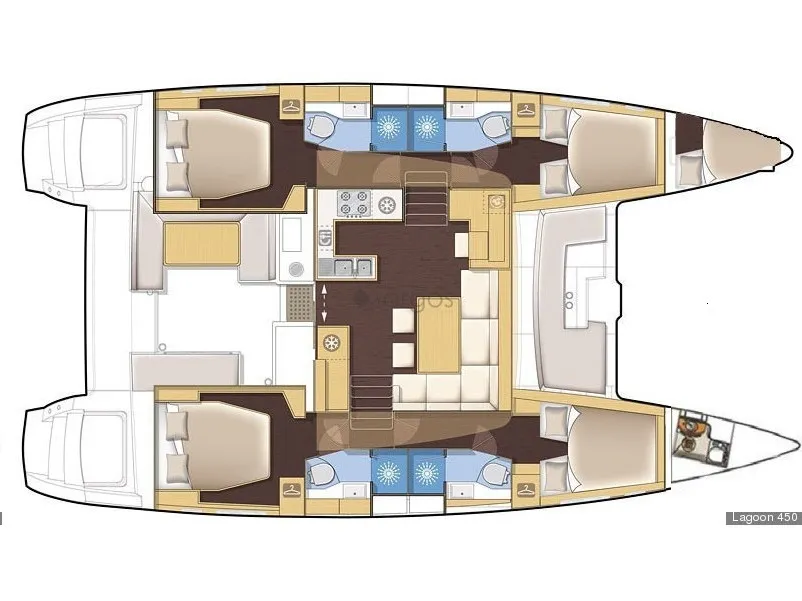 Floor plan of Celine, a Lagoon 450 Fly catamaran at Bodrum, Turkey