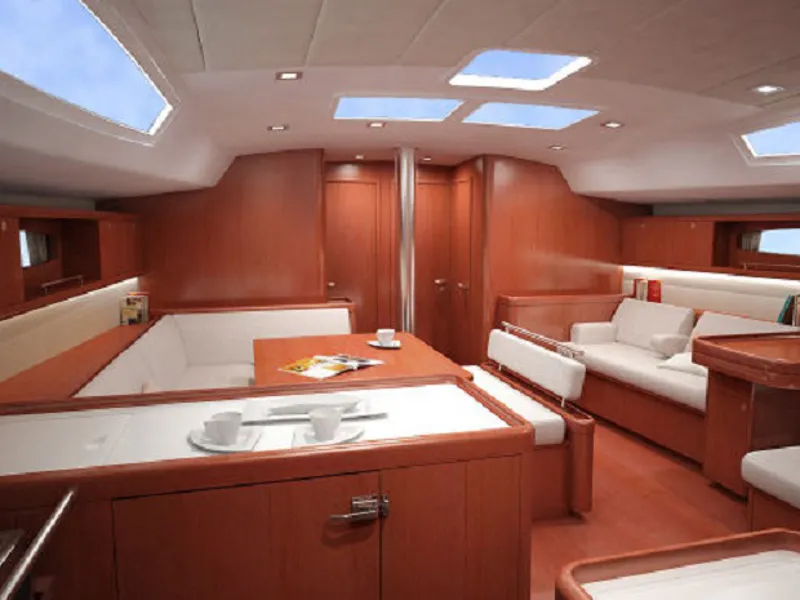 Salon of AF-O54, a Beneteau Oceanis 54 sailboat at Municipal Unit of Palairos, Greece