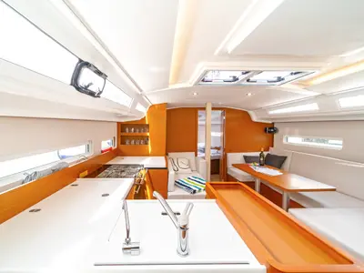 Deck of First Date, a Jeanneau Sun Odyssey 410 sailboat at Skradin, Croatia