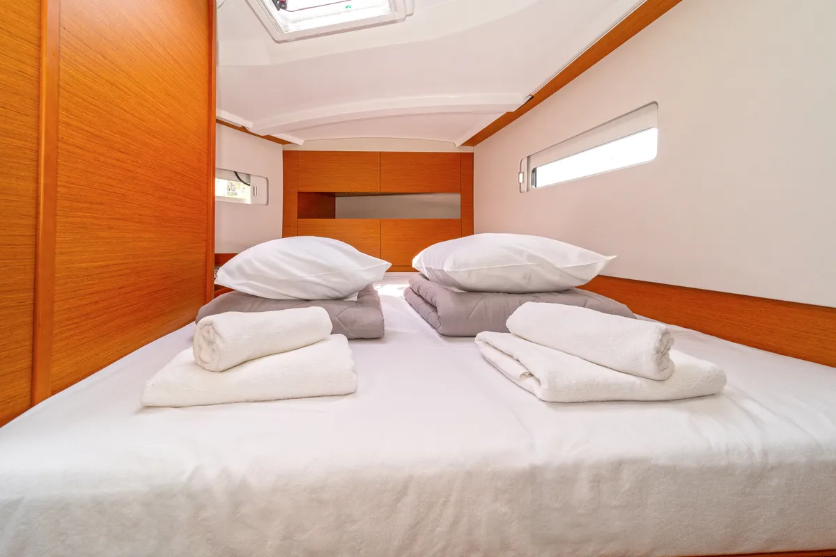 Deck of First Date, a Jeanneau Sun Odyssey 410 sailboat at Skradin, Croatia