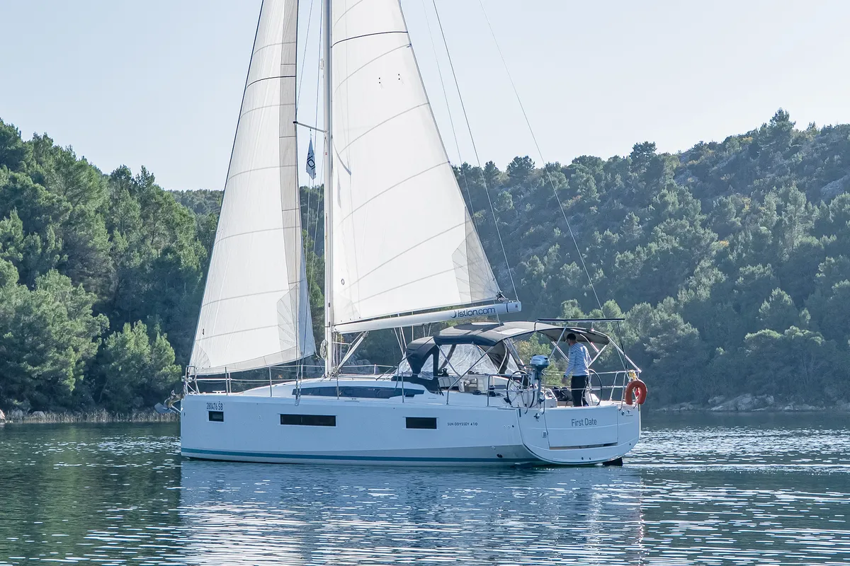 Salon of First Date, a Jeanneau Sun Odyssey 410 sailboat at Skradin, Croatia