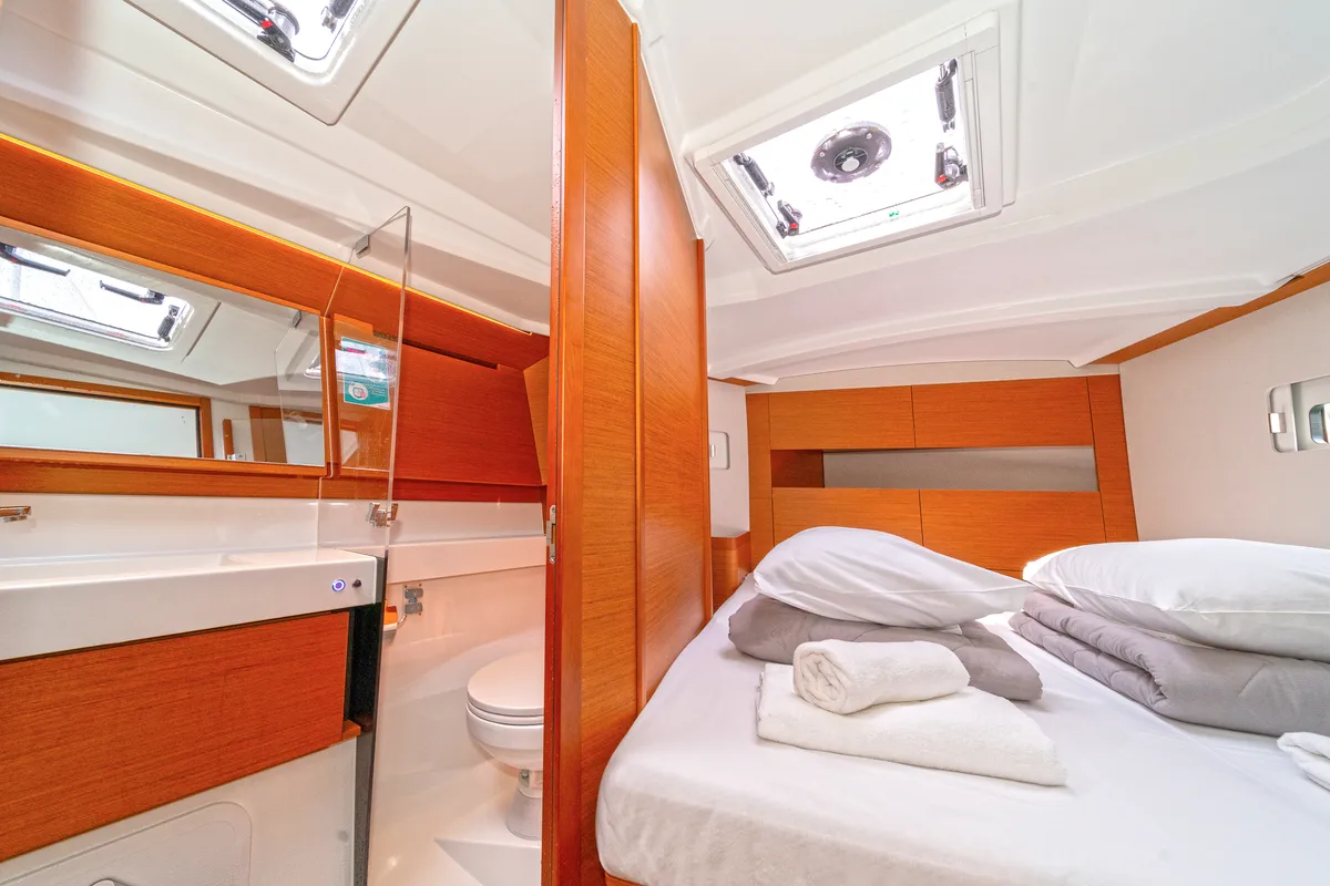 Galley of First Date, a Jeanneau Sun Odyssey 410 sailboat at Skradin, Croatia