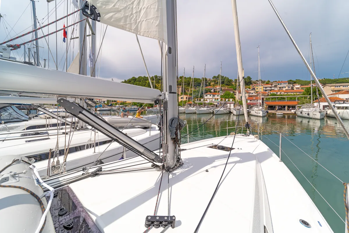 Salon of First Date, a Jeanneau Sun Odyssey 410 sailboat at Skradin, Croatia