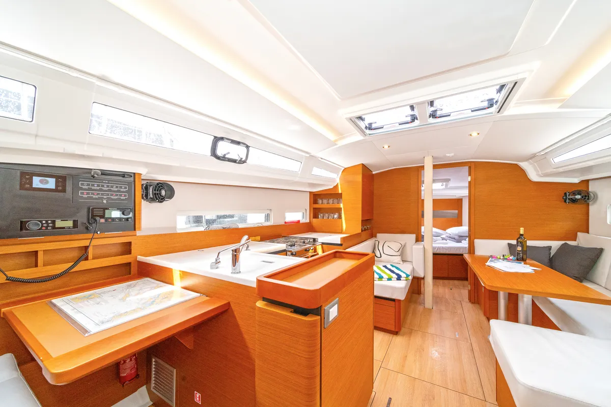 Cockpit of First Date, a Jeanneau Sun Odyssey 410 sailboat at Skradin, Croatia