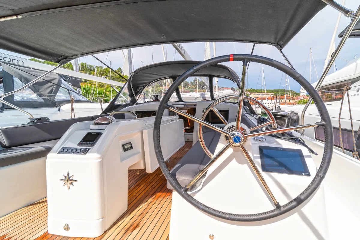 Cabin on First Date, a Jeanneau Sun Odyssey 410 sailboat at Skradin, Croatia