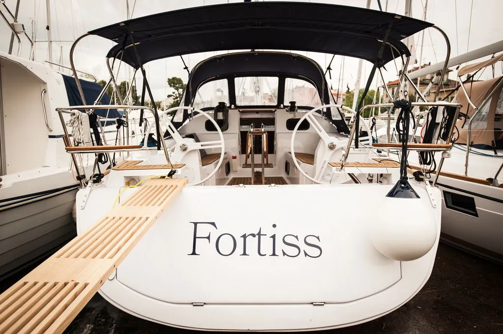 Exterior view of Fortiss, a Elan Impression 40 sailboat at Zadar, Croatia