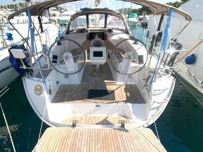 Cockpit of Little Joe, a Bavaria Cruiser 34 sailboat at Rogoznica, Croatia