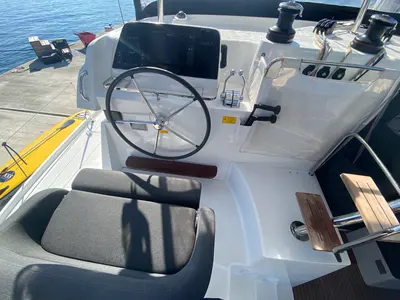 Cockpit of Copernicus, a Lagoon 42 catamaran at St. George's, Grenada