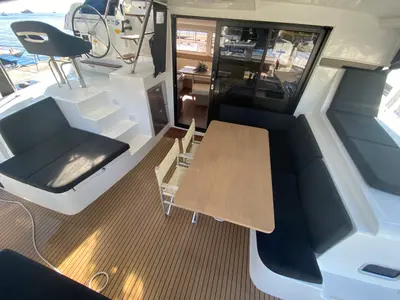 Deck of Copernicus, a Lagoon 42 catamaran at St. George's, Grenada