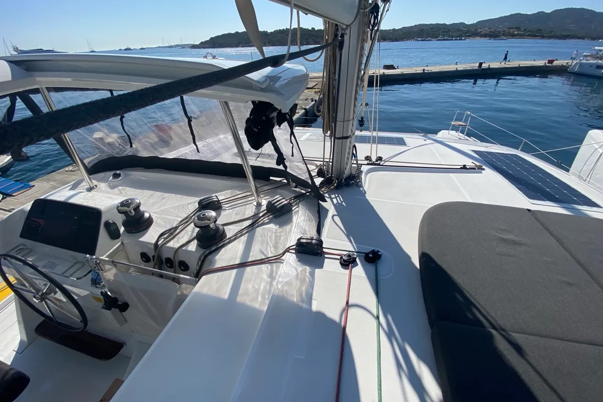 Deck of Copernicus, a Lagoon 42 catamaran at St. George's, Grenada