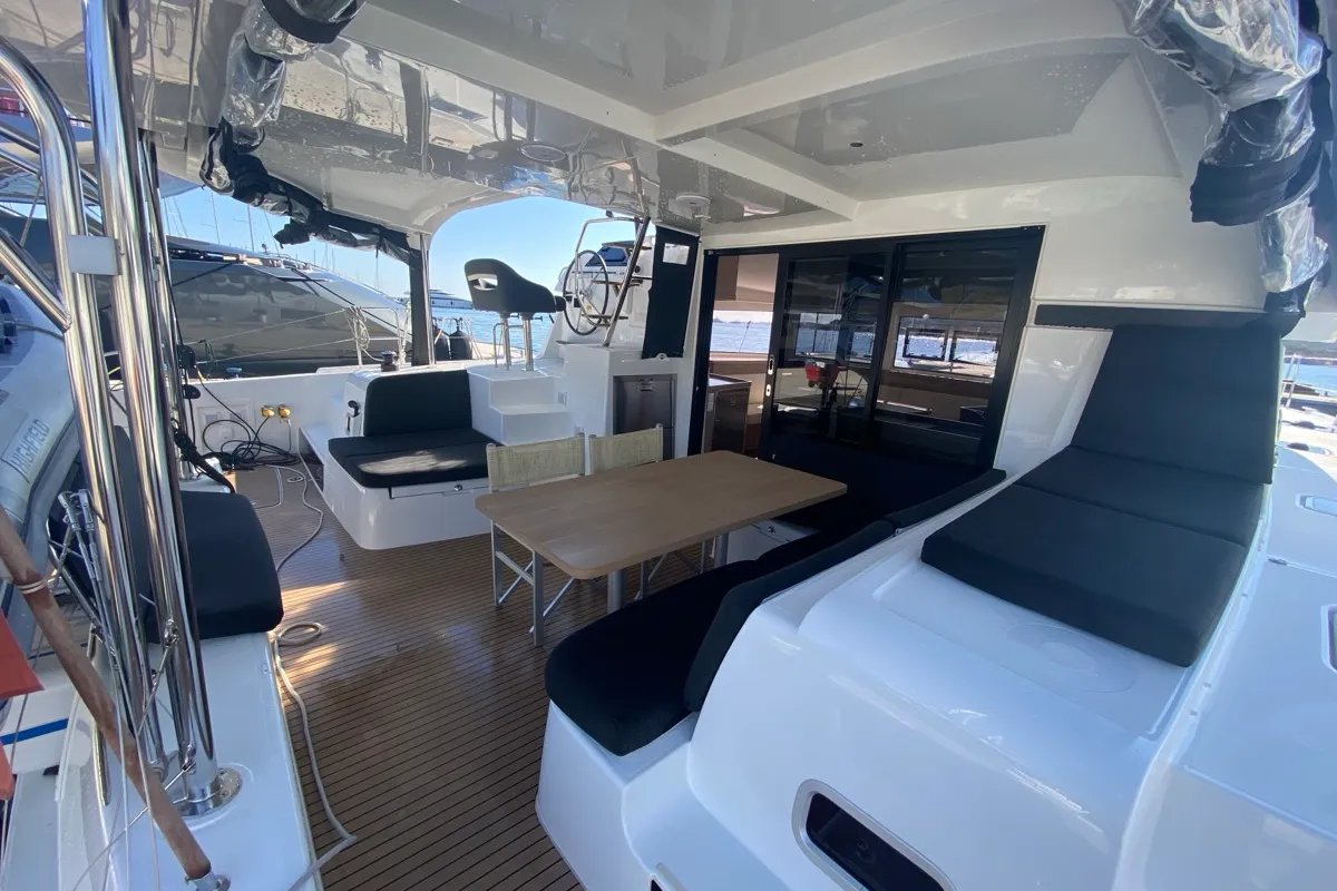 Deck of Copernicus, a Lagoon 42 catamaran at St. George's, Grenada