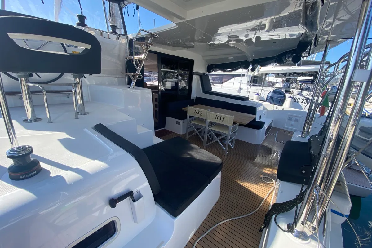 Deck of Copernicus, a Lagoon 42 catamaran at St. George's, Grenada