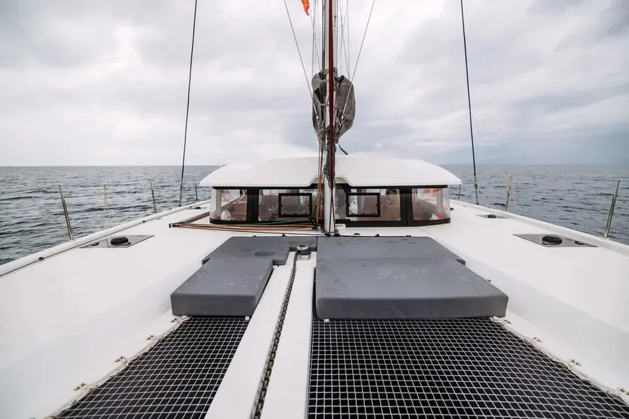 Deck of Lydia, a Excess 11 catamaran at Lefkada, Greece