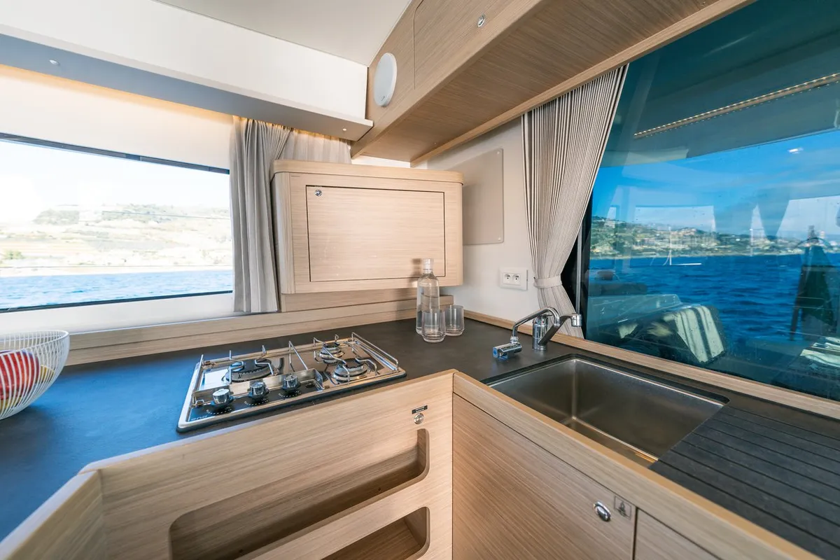 Galley of Veryta, a Lagoon 42 catamaran at Olbia, Italy