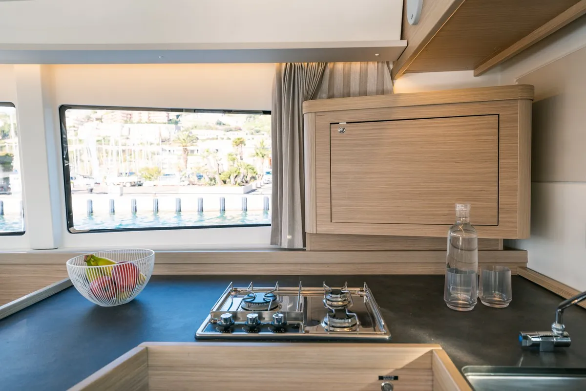 Galley of Veryta, a Lagoon 42 catamaran at Olbia, Italy
