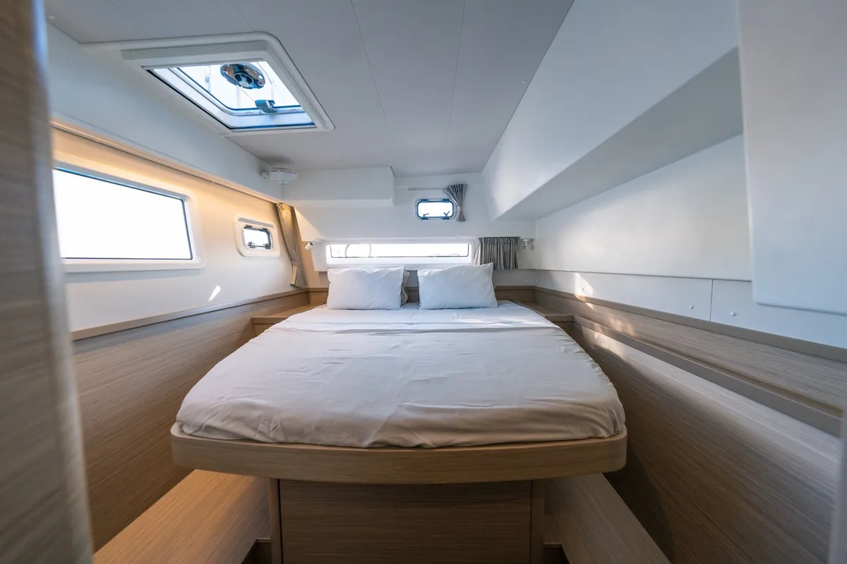 Cabin on Veryta, a Lagoon 42 catamaran at Olbia, Italy