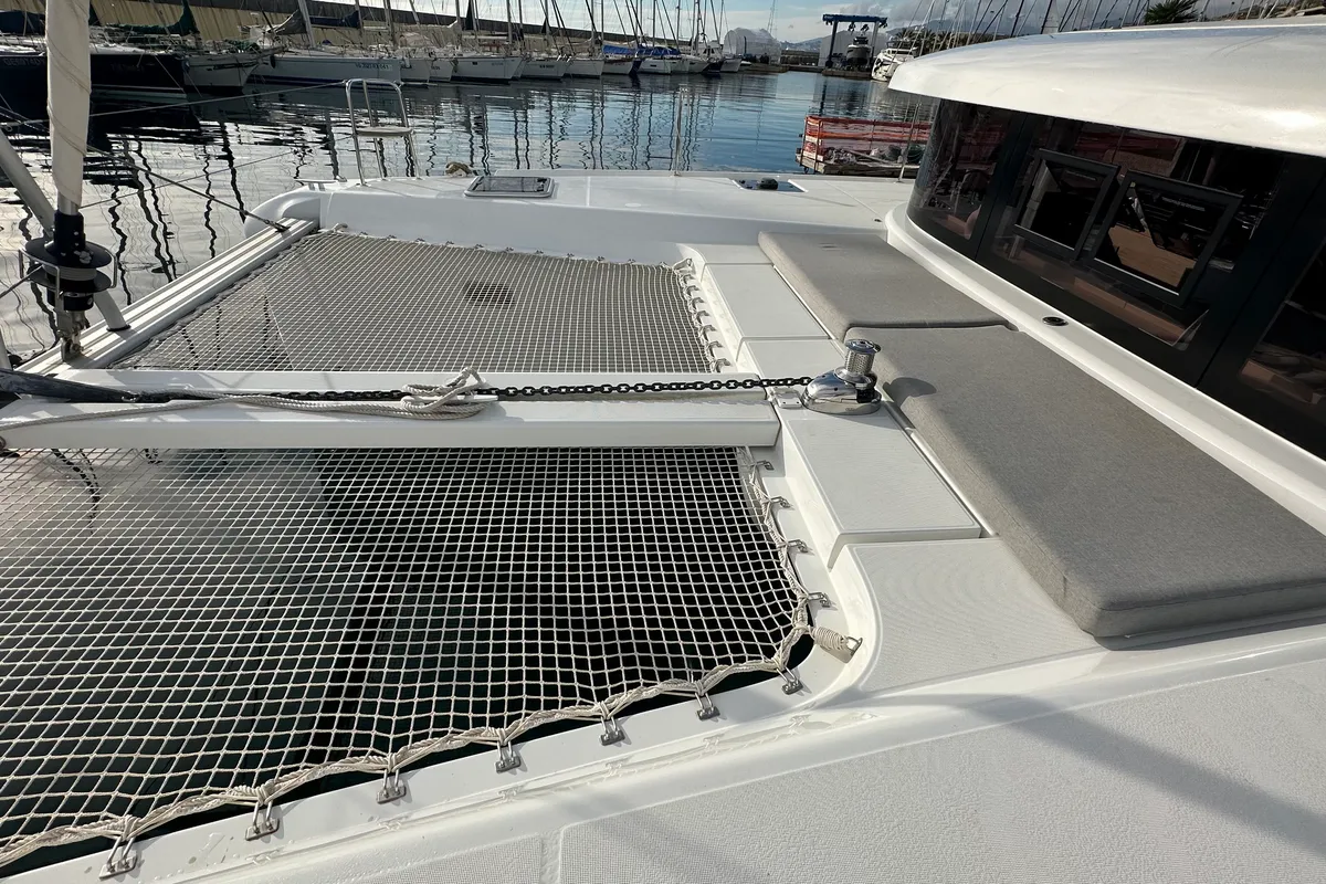 Deck of Veryta, a Lagoon 42 catamaran at Olbia, Italy