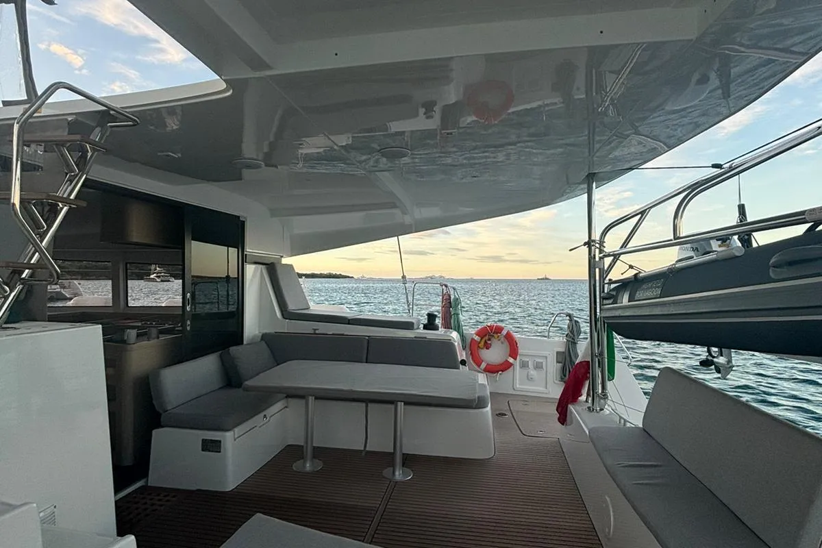 Deck of Veryta, a Lagoon 42 catamaran at Olbia, Italy