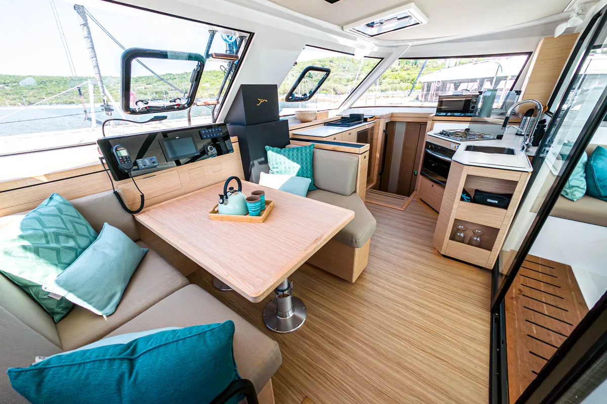 Salon of Motus, a Nautitech 40 Open catamaran at Punat, Croatia