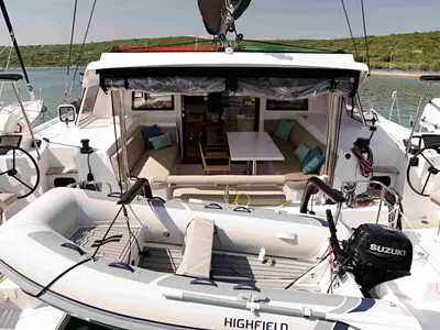 Deck of Motus, a Nautitech 40 Open catamaran at Punat, Croatia