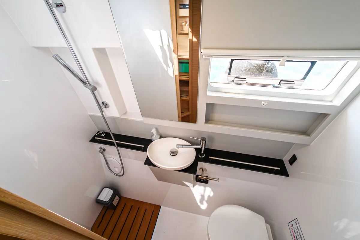 Head on Motus, a Nautitech 40 Open catamaran at Punat, Croatia