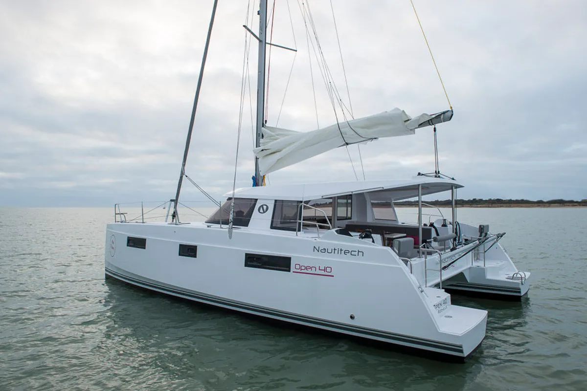 Exterior view of Motus, a Nautitech 40 Open catamaran at Punat, Croatia