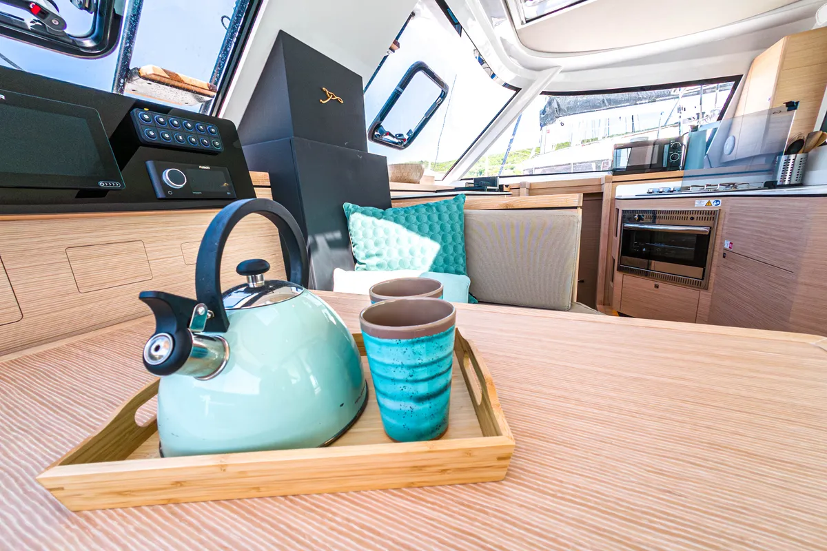 Salon of Motus, a Nautitech 40 Open catamaran at Punat, Croatia