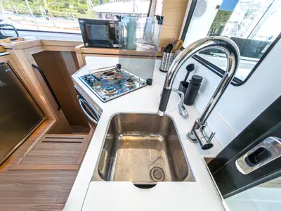 Galley of Motus, a Nautitech 40 Open catamaran at Punat, Croatia