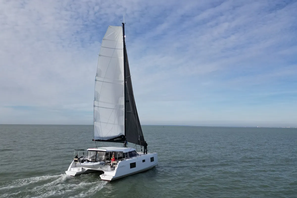 Exterior view of Motus, a Nautitech 40 Open catamaran at Punat, Croatia