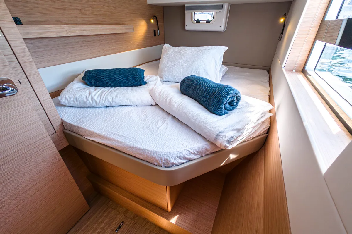Cabin on Motus, a Nautitech 40 Open catamaran at Punat, Croatia
