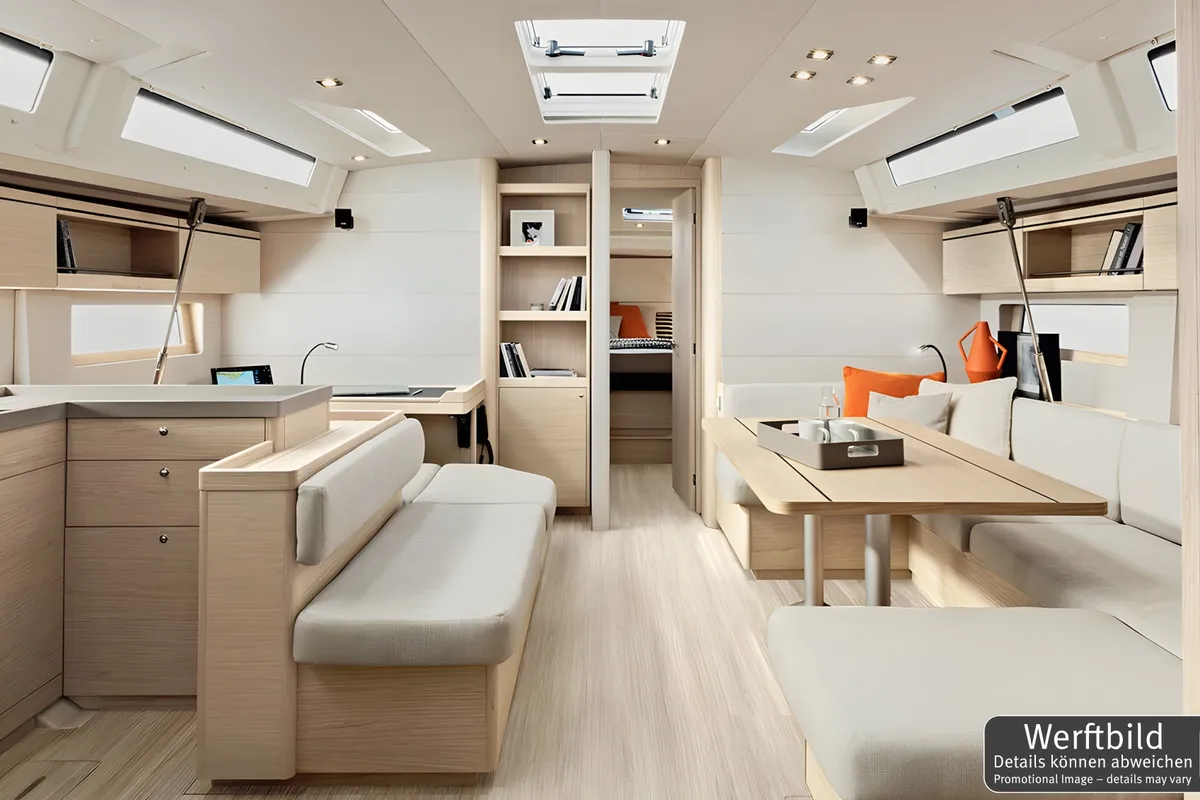 Salon of Aquaris, a Beneteau Oceanis 51.1 sailboat at Palma de Mallorca, Spain