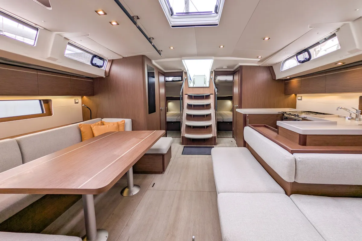 Salon of Aquaris, a Beneteau Oceanis 51.1 sailboat at Palma de Mallorca, Spain