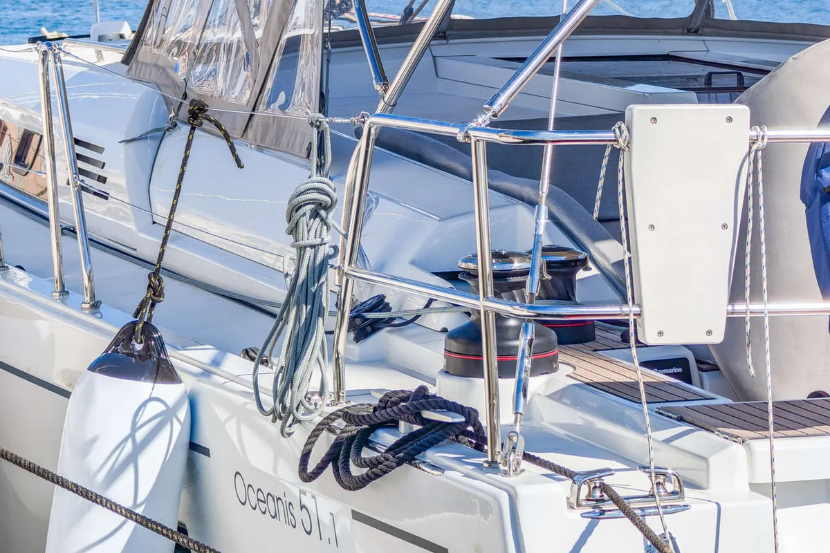 Exterior view of Aquaris, a Beneteau Oceanis 51.1 sailboat at Palma de Mallorca, Spain